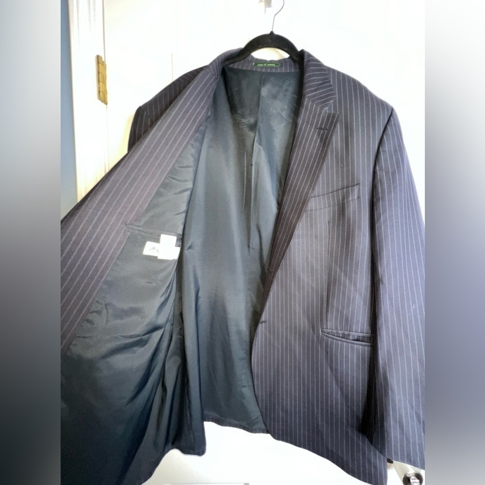 Vtg Ralph Lauren Men’s 46 Reg Navy Blue Pinstripe Sport Coat Suit Jacket 46R - Picture 5 of 12